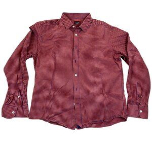 Untuckit Mens Shirt Large Red & Blue Checkered Long-Sleeve Button-Up 100% Cotton